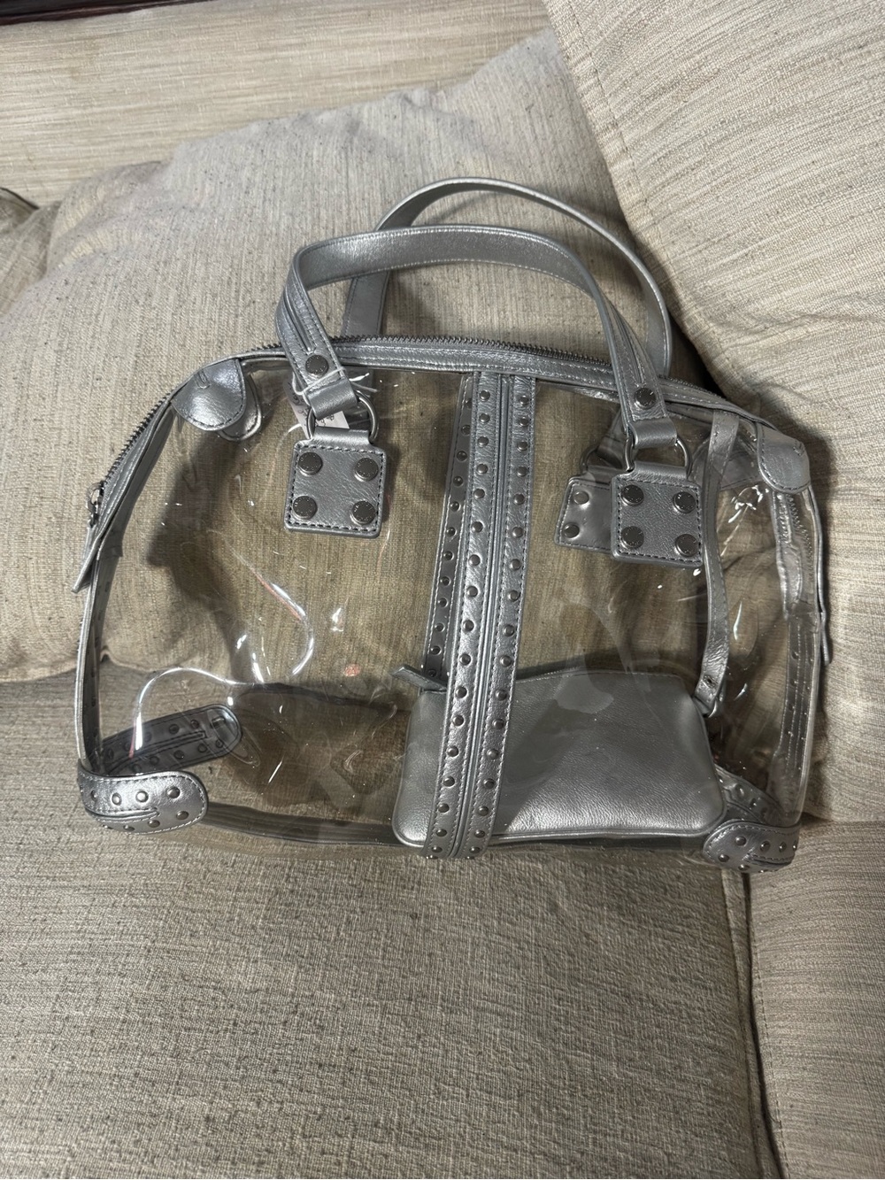 Michael Kors Clear and Silver Stadium Shoulder Bag